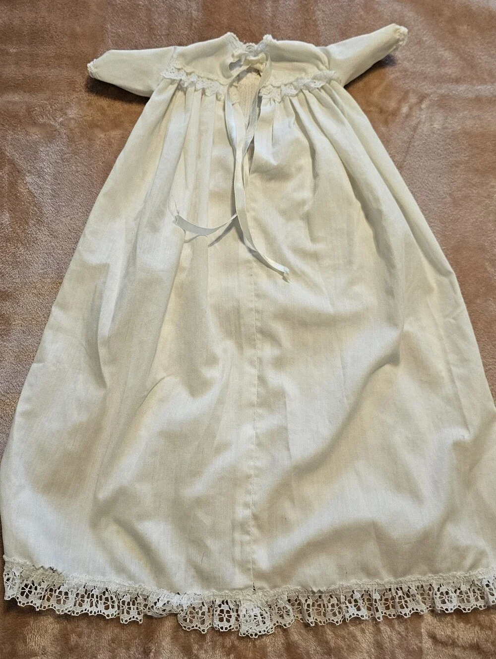 Antique Victorian Baby Christening Gown Dress White Cotton Pintuck Lace Baptism